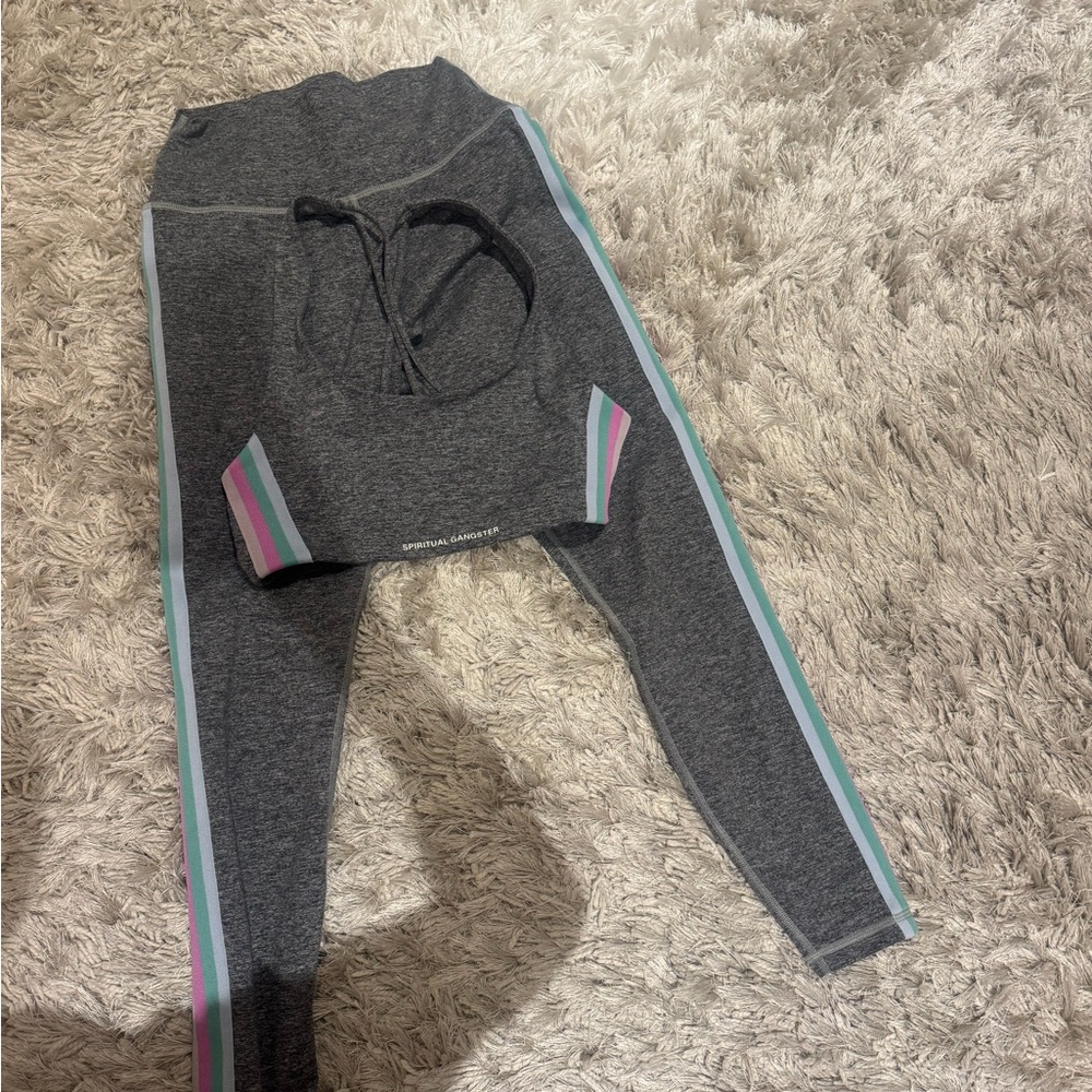 Spiritual Gangster Gray Leggings with Multicolor Stripes